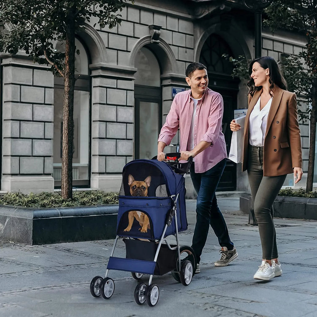 Navy Pet Stroller with 4 Lockable Wheels and Removable Liner V552958