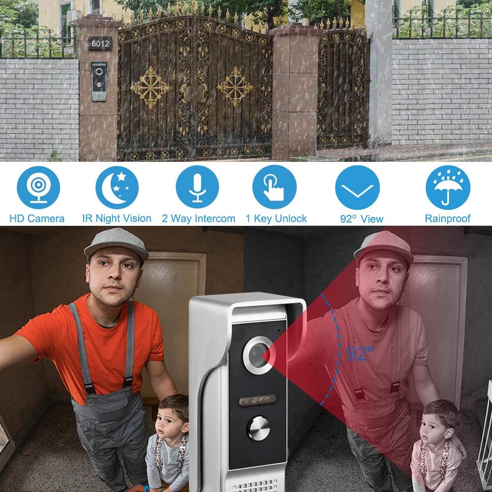 7 Inches Wired Video Intercom System with IR Night Vision Camera X34732