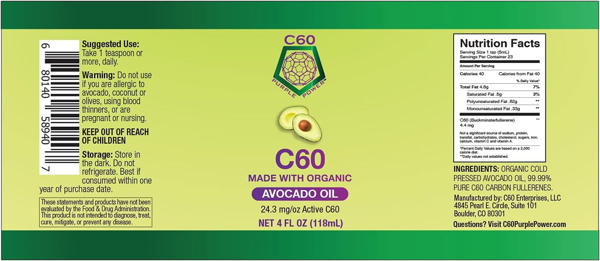 Organic Cold-Pressed Avocado Oil with C60 D21707