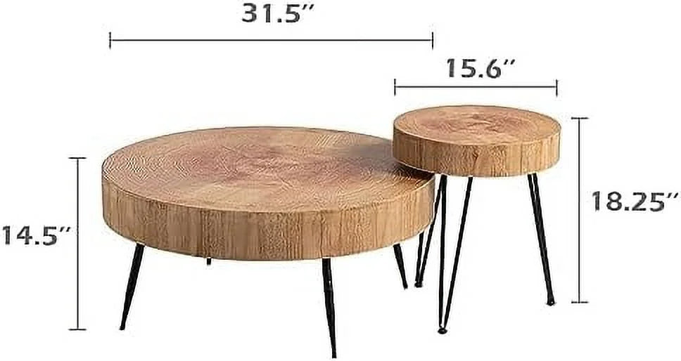 Round Nesting Coffee Table Set with Wood Radial Pattern V589