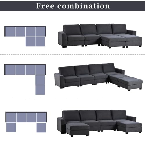 Large U-Shaped Sectional Sofa with Removable Ottomans, Gray Polyester K71227