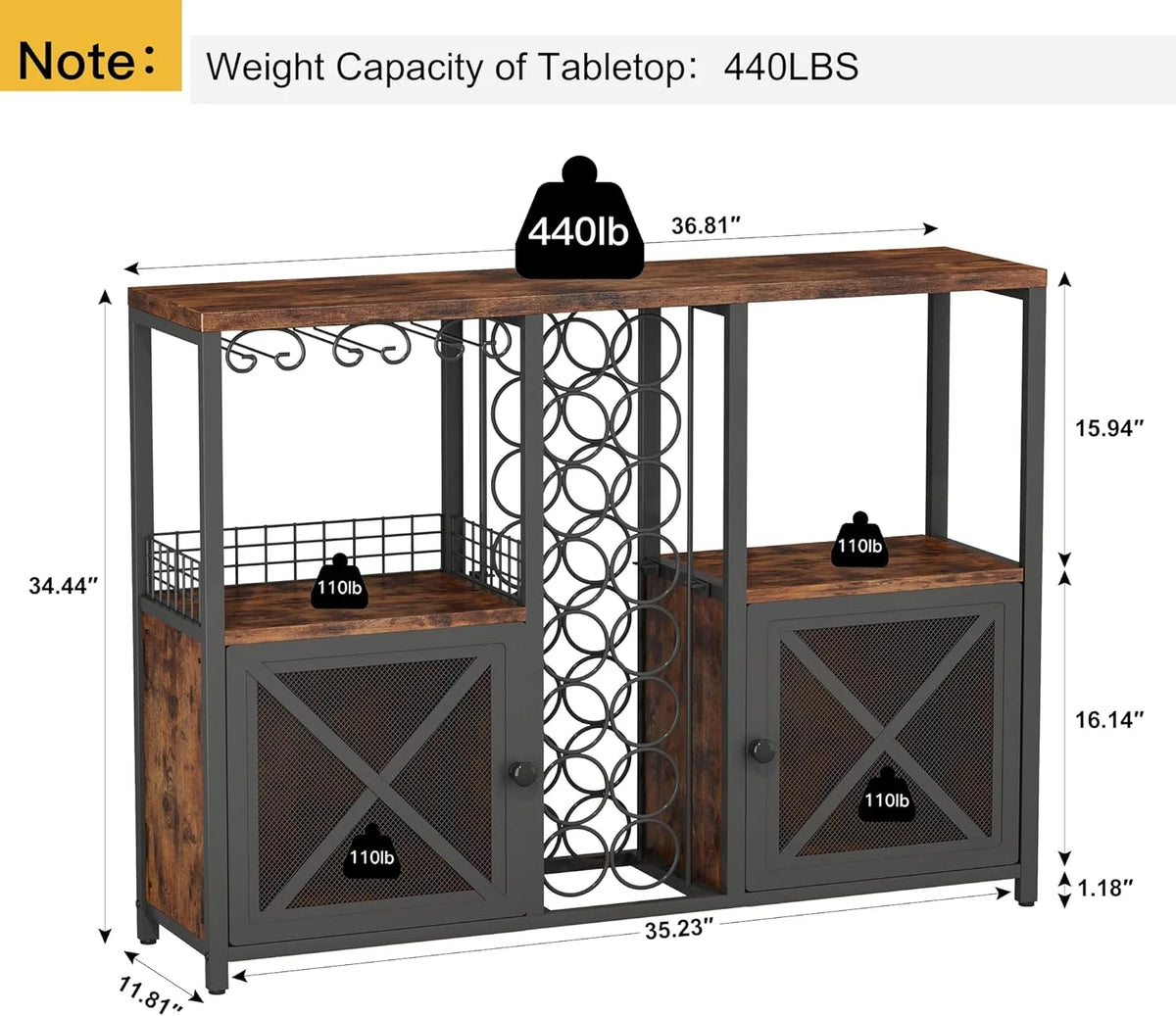 Wooded Coffee Bar Cabinet with Storage Sideboard B884480
