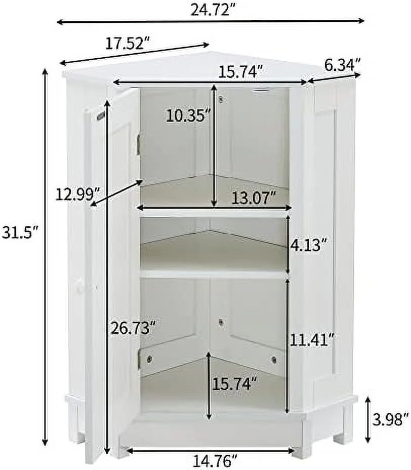 White Wood Corner Cabinet with Single Door and Shelves Z12951