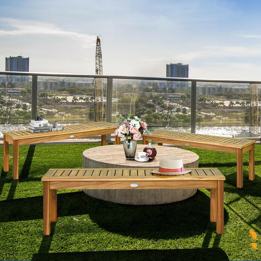 Outdoor Acacia Wood Dining Bench with Slatted Seat M31444