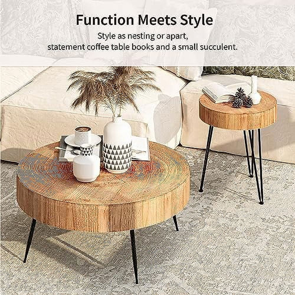 Round Nesting Coffee Table Set with Wood Radial Pattern V589