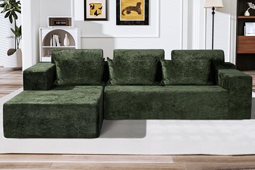 105" L-Shape Modular Sectional Sofa with Deep Seat Grey Velvet K2782