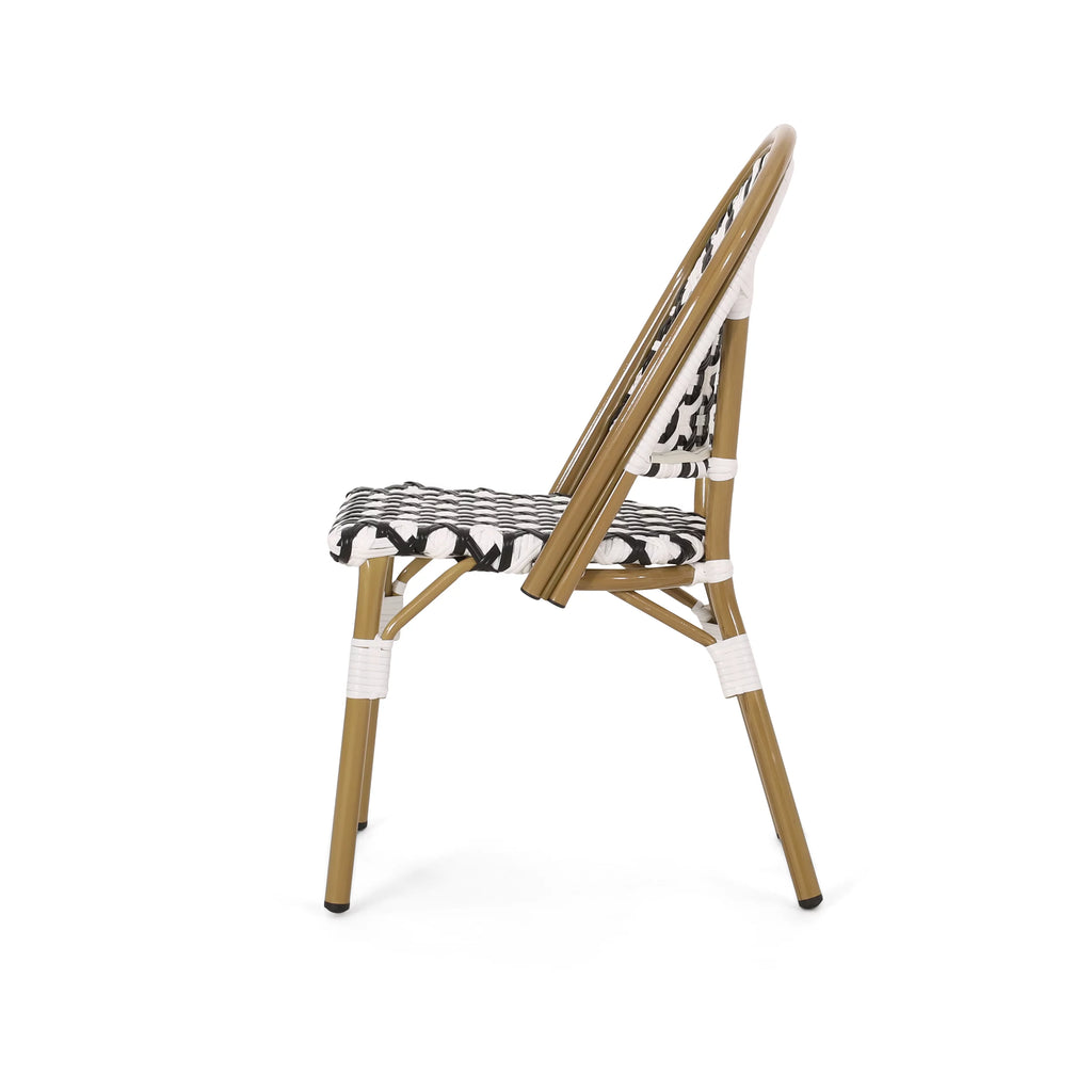 Set of 2 Black White Bamboo Finish Bistro Chair J321