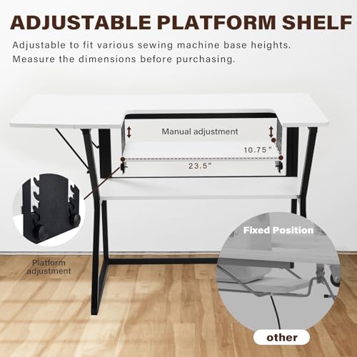 White Large Sewing Machine Table with Storage Shelf N9586