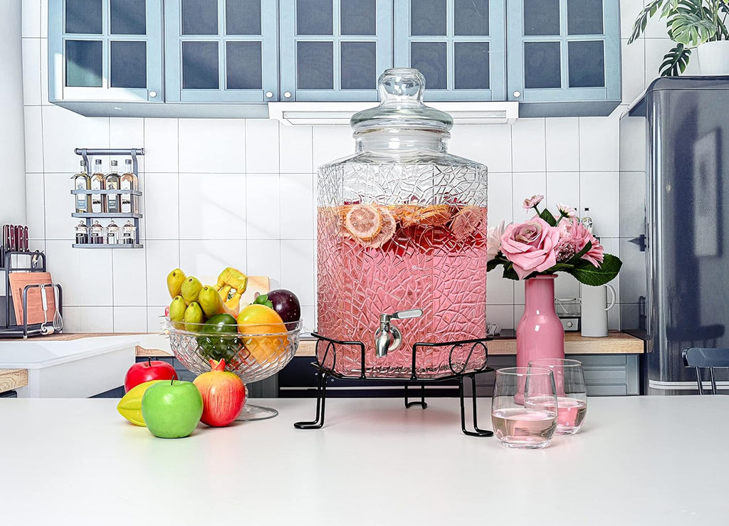 Gallon Glass Beverage Dispenser with Stainless Spigot and Stand B99247