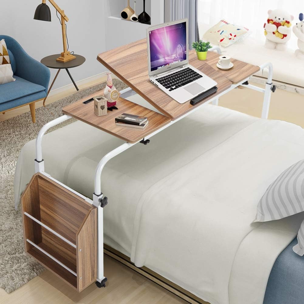 Height Adjustable Overbed Table with Wheels and Storage Shelf N7752