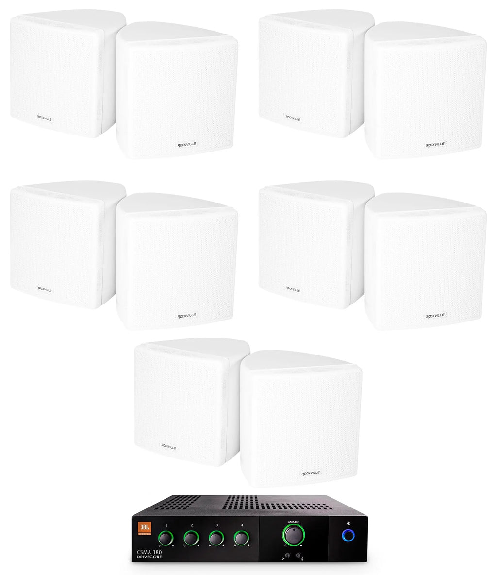 70v Amplifier and 10 White Cube Speakers V428794