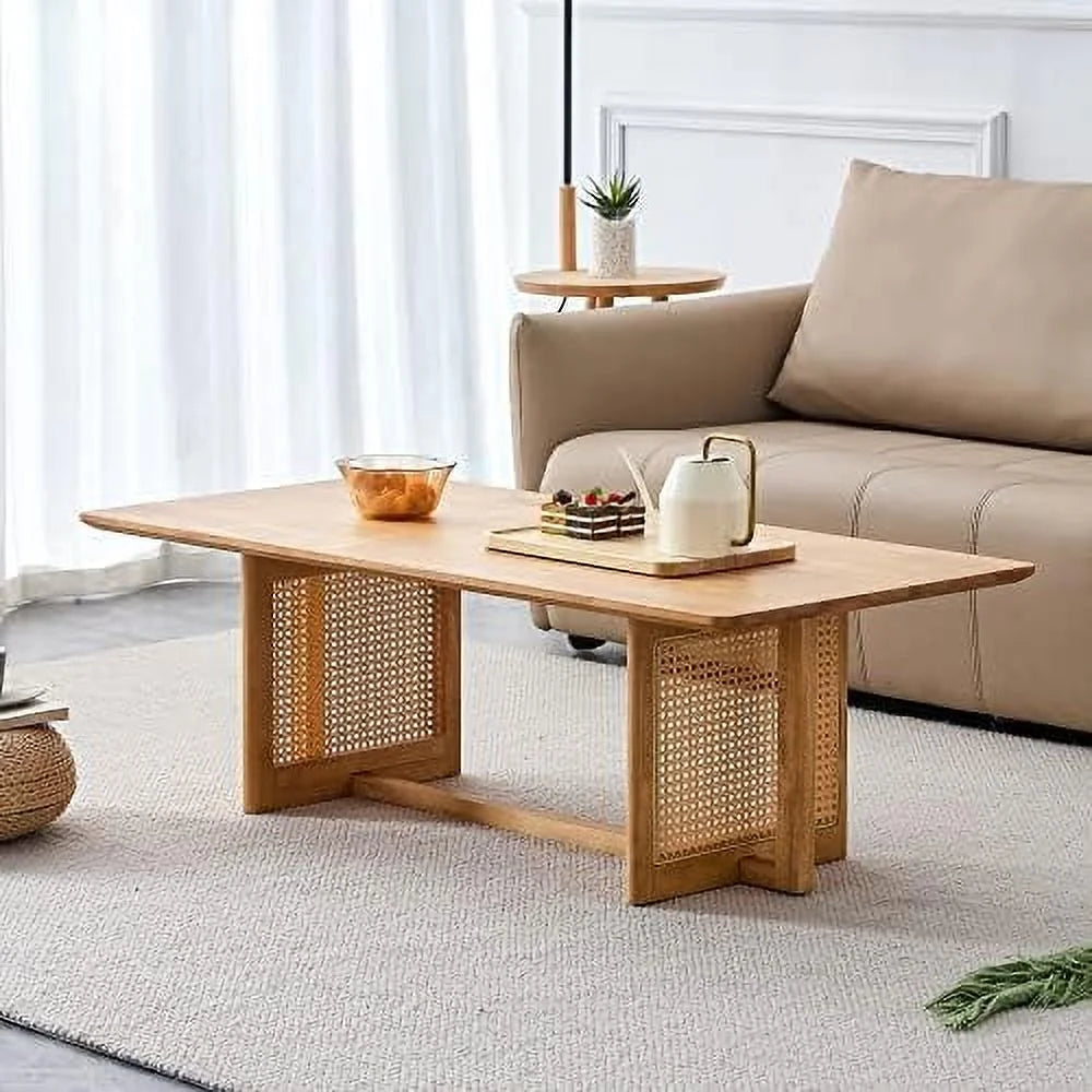 Wooden Coffee Table 47.2" Rectangular with MDF Desktop and Metal Legs Q796767