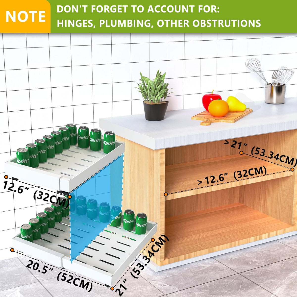 4 Pack Pull Out Cabinet Organizer, 21Deep Slide Out Drawer Organizers, White N3634