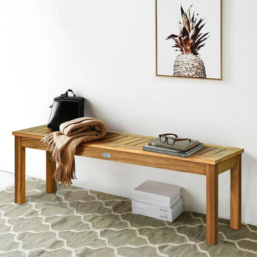 Outdoor Acacia Wood Dining Bench with Slatted Seat M31444