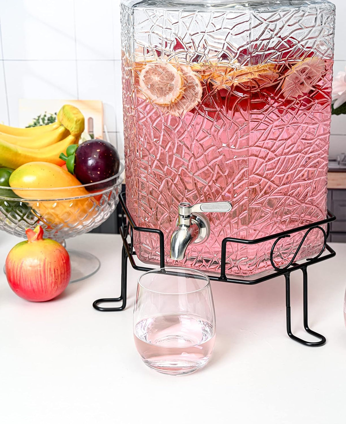Gallon Glass Beverage Dispenser with Stainless Spigot and Stand B99247