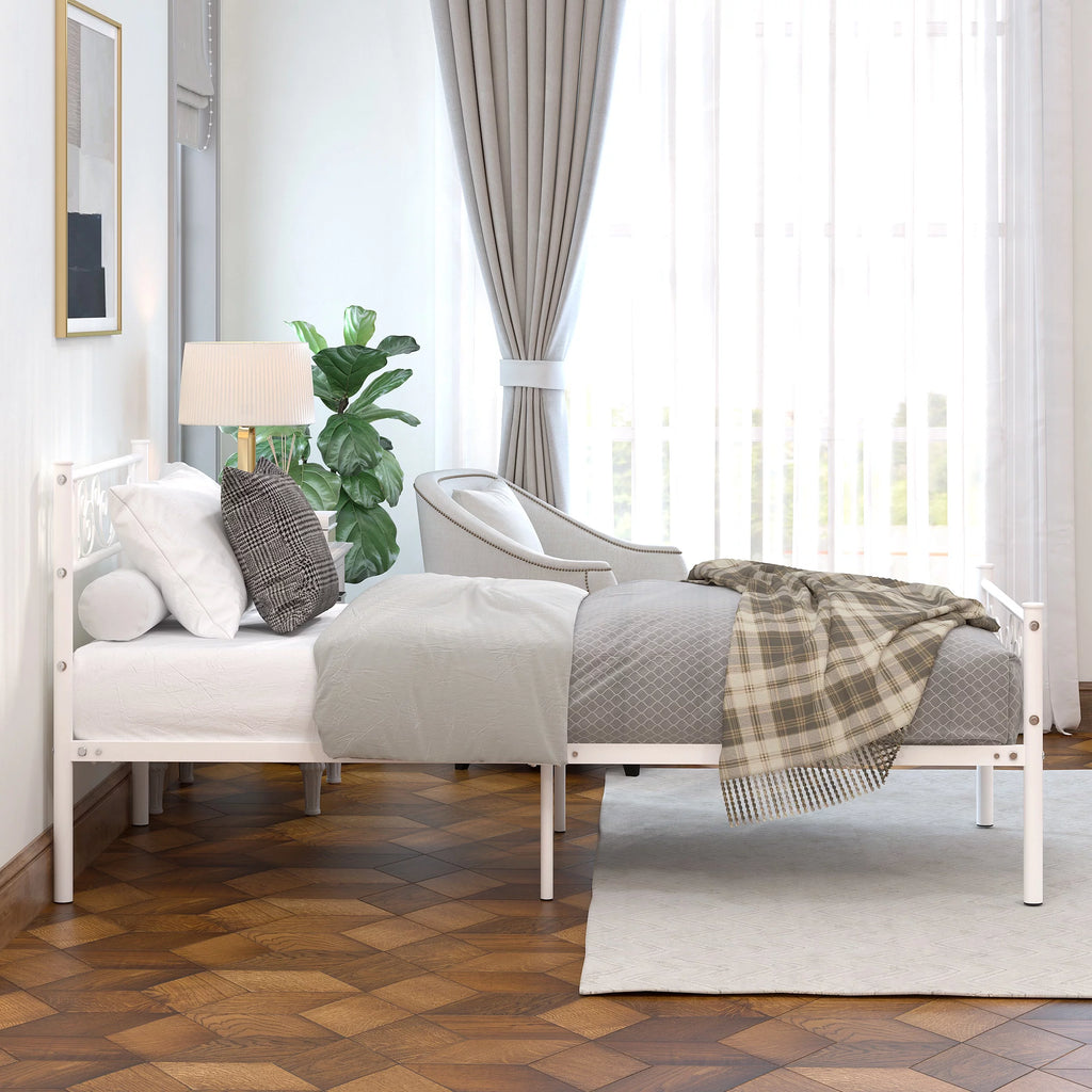 White Metal Twin Size Platform Bed Frame with Wave Headboard K187679
