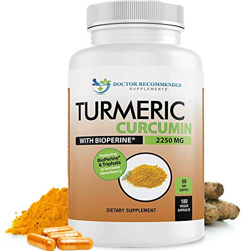 Organic Turmeric Curcumin 2250mg Veggie Capsules with Black Pepper Extract 180 Count D786