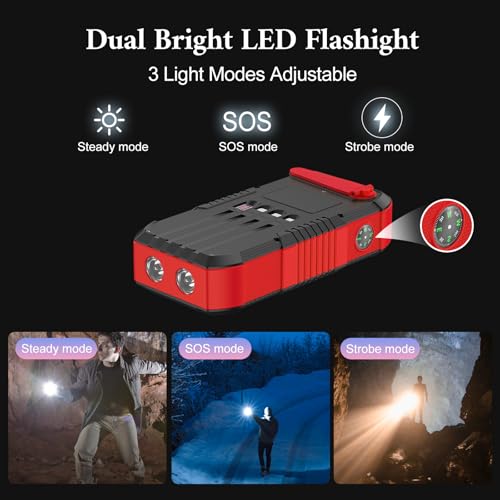 Solar Power Bank 66800mAh Hand Crank 4 Cables 22.5W Fast Charge Black P4497