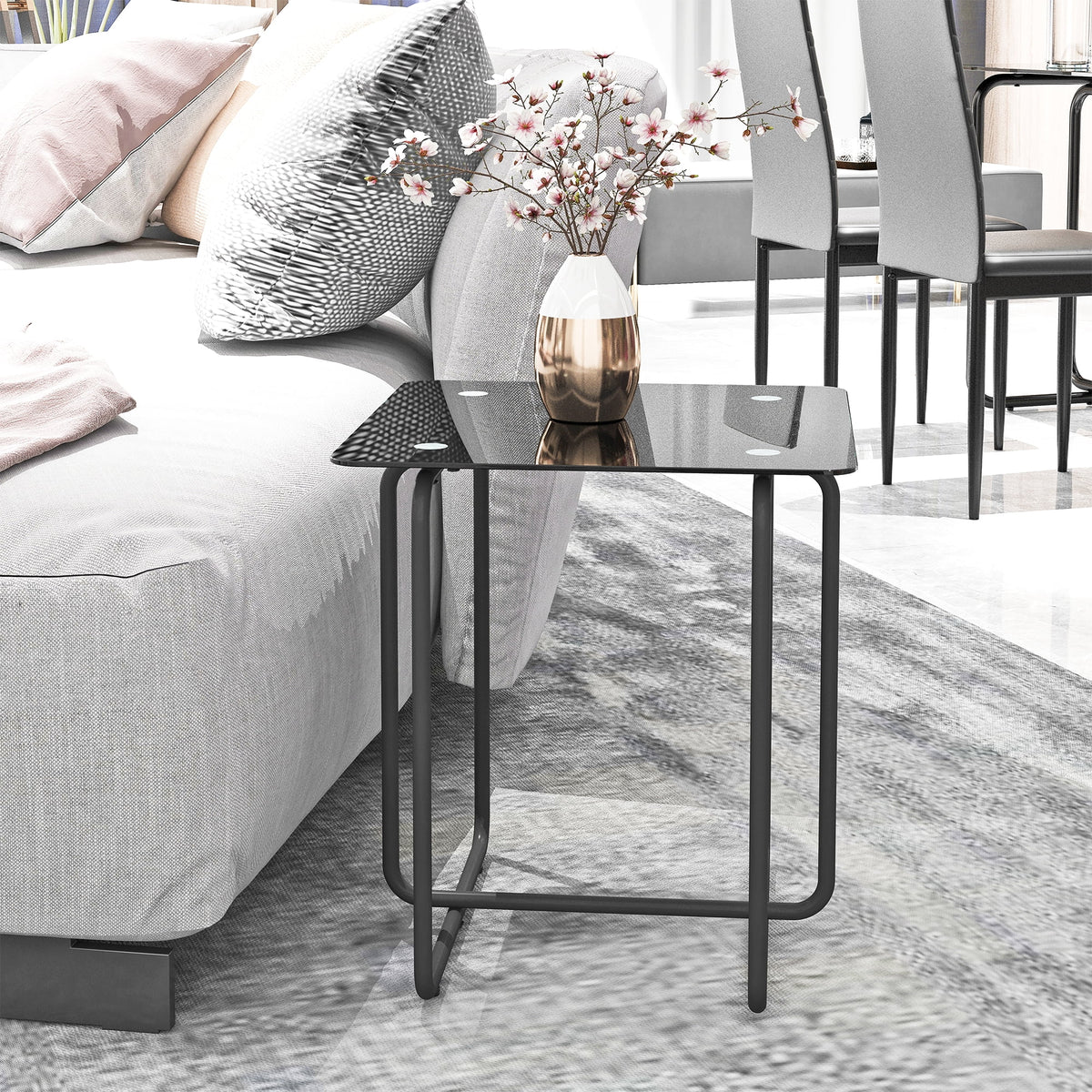 Modern Tempered Glass Coffee Table, Black N60322