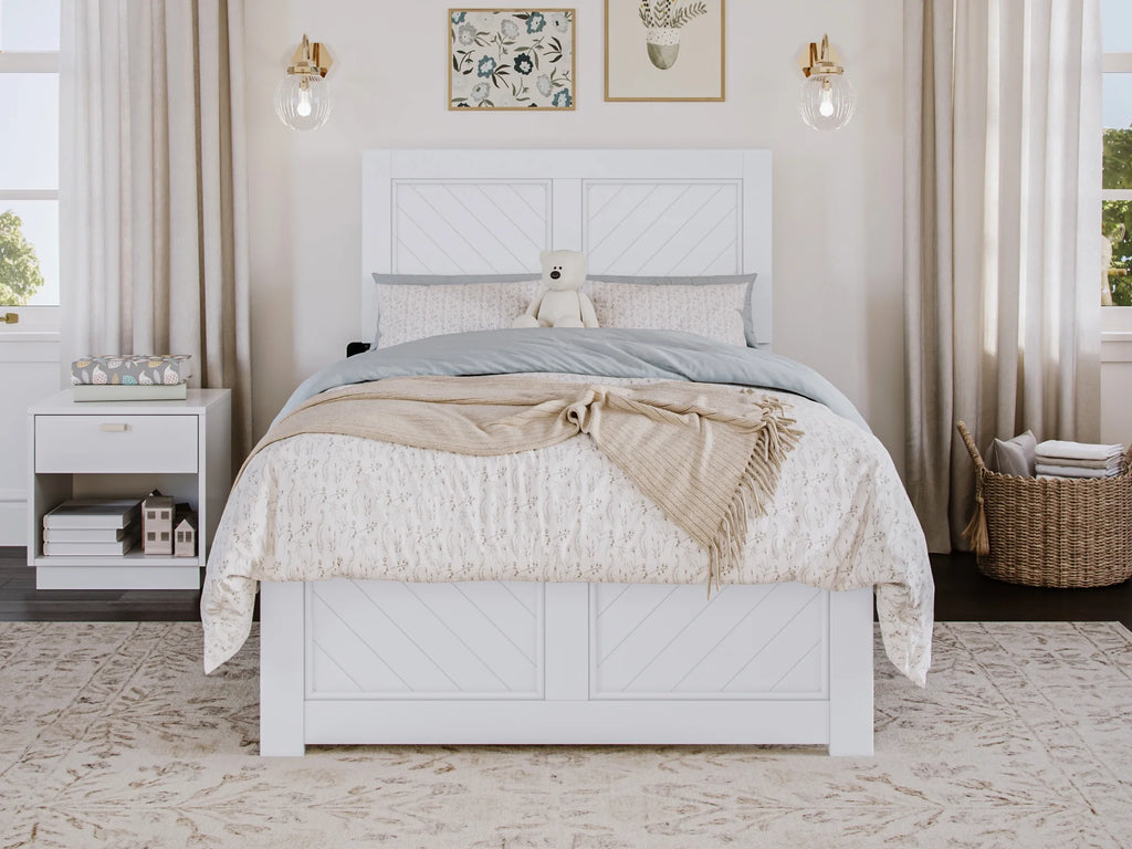 White Solid Wood Twin Bed Frame with Footboard I157