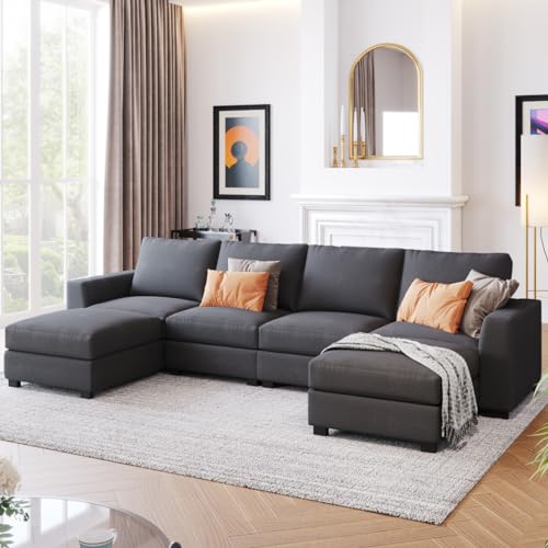 Large U-Shaped Sectional Sofa with Removable Ottomans, Gray Polyester K71227
