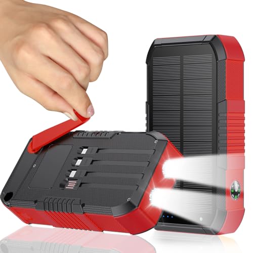 Solar Power Bank 66800mAh Hand Crank 4 Cables 22.5W Fast Charge Black P4497