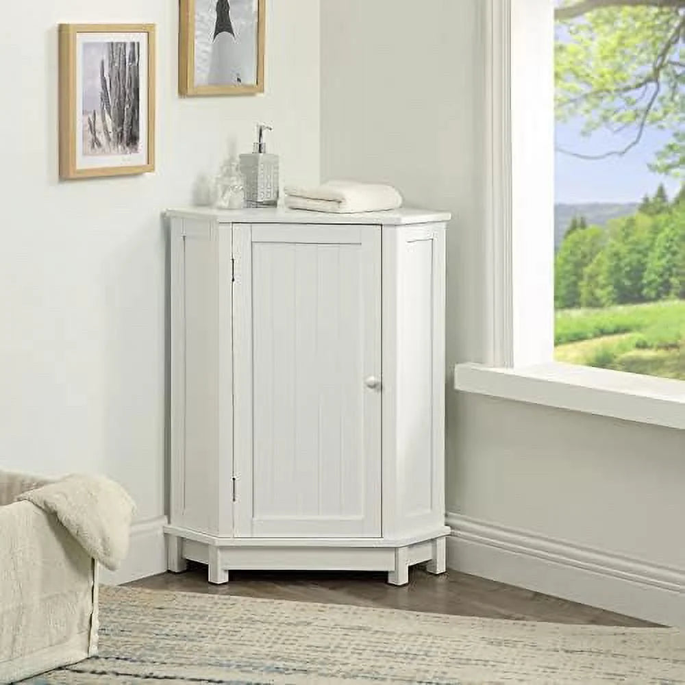 White Wood Corner Cabinet with Single Door and Shelves Z12951