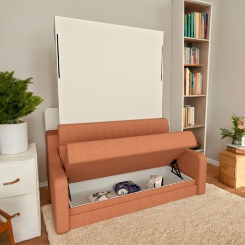 White Full Size Murphy Bed Cabinet with Shelf and Drawers Y900