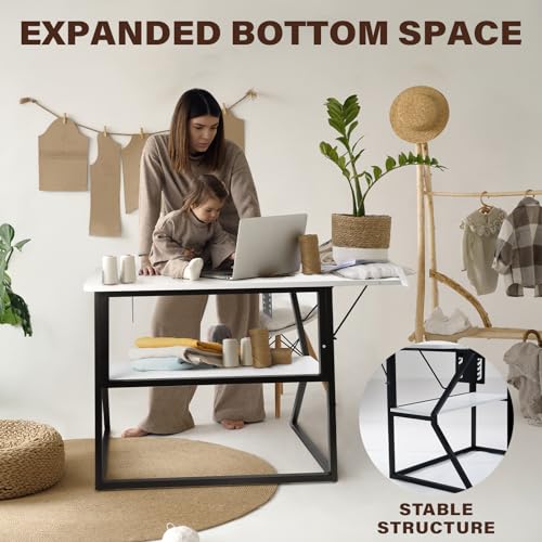 White Large Sewing Machine Table with Storage Shelf N9586