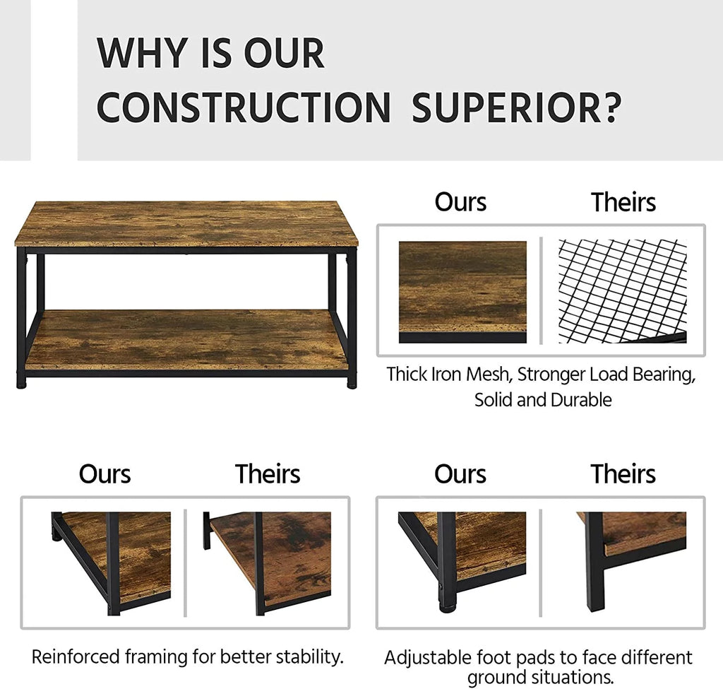 2-Tier Wood Coffee Table with Storage Shelf Metal Frame P9551