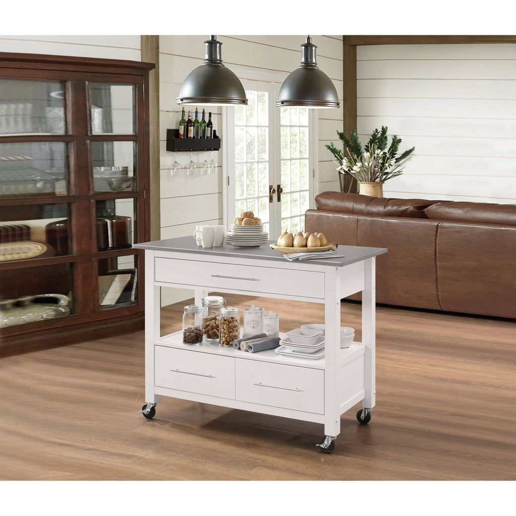 Stainless Steel White Kitchen Cart Q7756