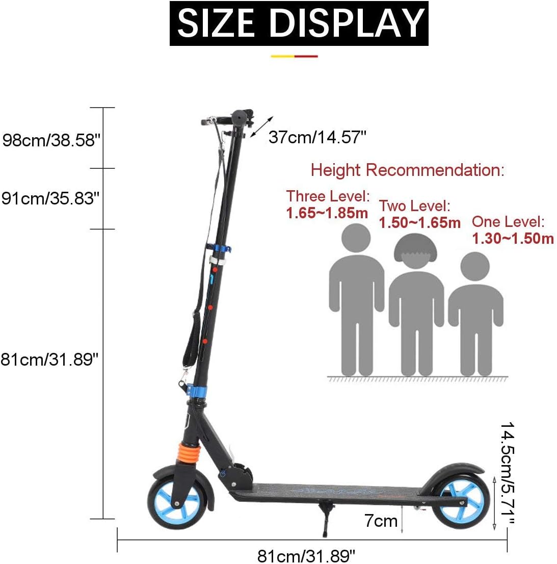 Adult Folding Kick Scooter with Carry Strap, Adjustable, 300 lbs Capacity R673762