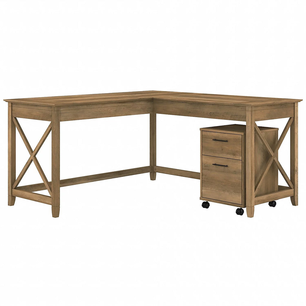 L Desk with Mobile File Cabinet in Reclaimed Pine Engineered Wood S2269