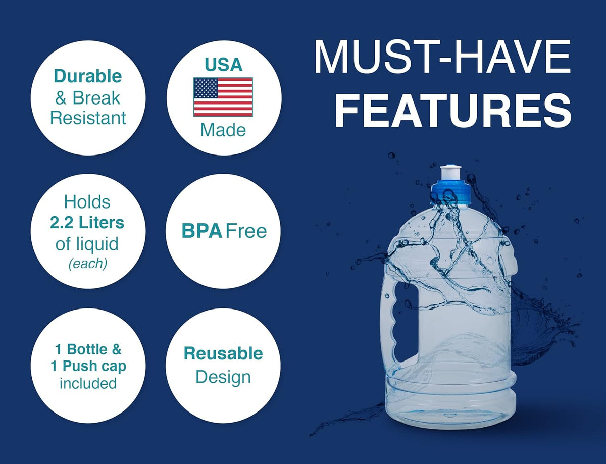 2.2 Liter Clear Plastic Water Bottle with Push Cap O94069