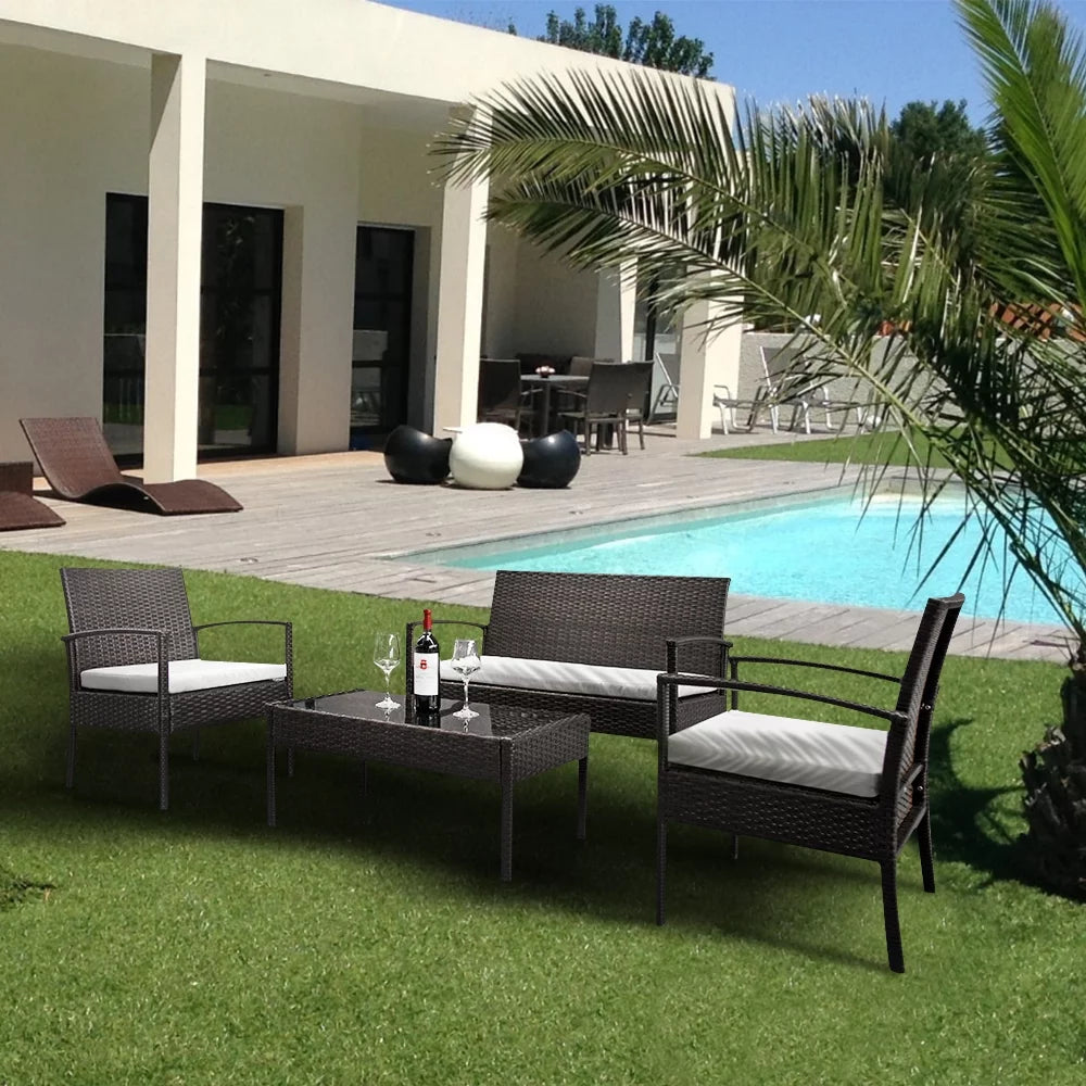 PE Rattan 4PCS Conversation Sofa Set with Cushions Brown I828