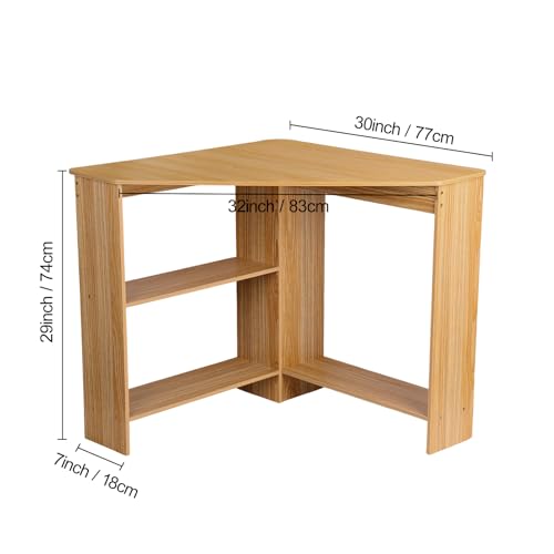 Light Brown Corner Desk with Drawers and Open Shelves D7011