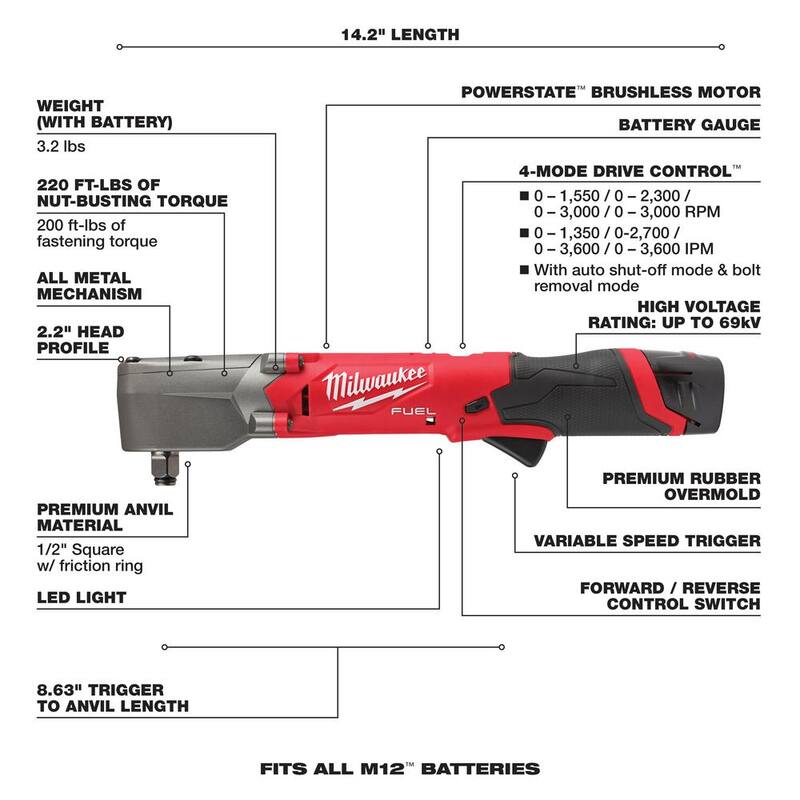 12V Brushless Cordless 1/2 in. Right Angle Impact Wrench Kit with Two 2.0 Ah Batteries P790161