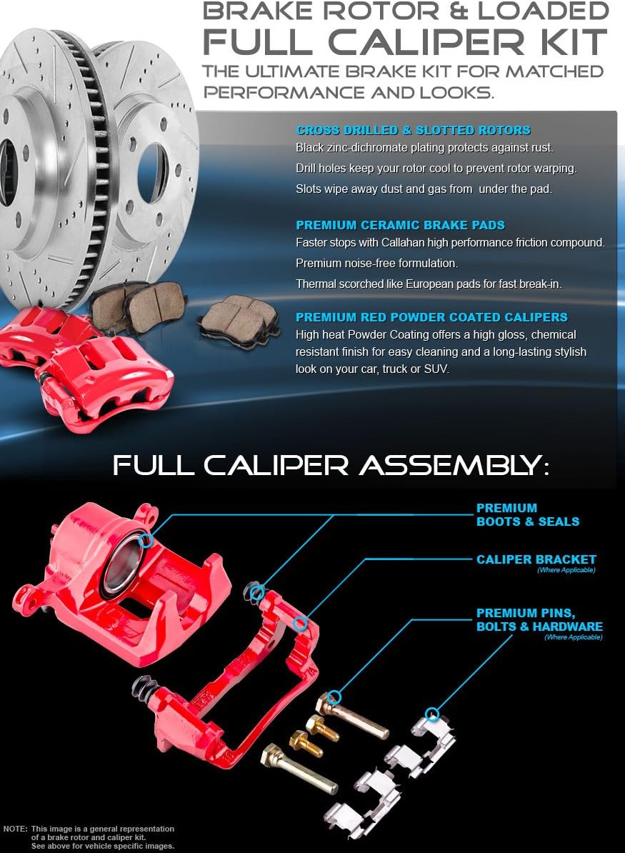 Powder Coated Red Calipers Rotors Ceramic Pads Kit A24402
