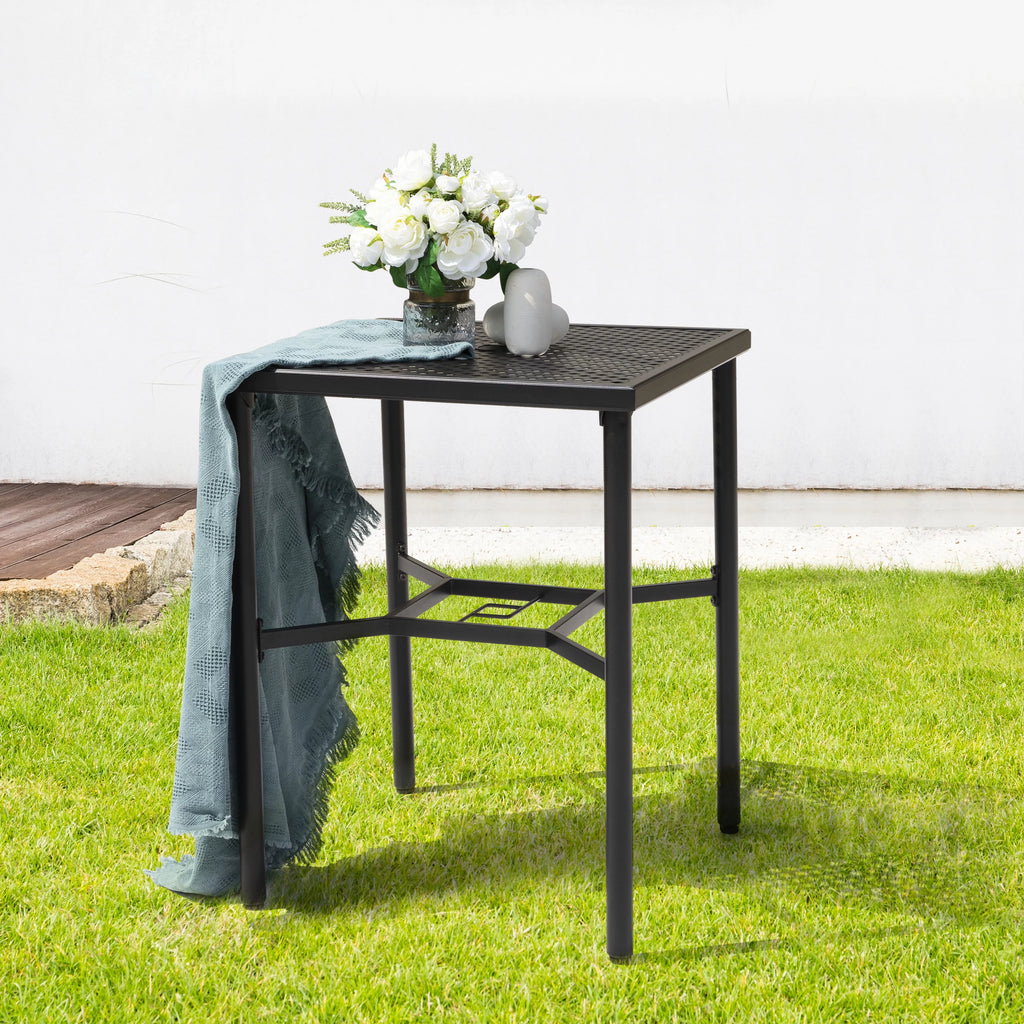 28 inch Black Steel Outdoor Bar Table with Umbrella Hole K37385