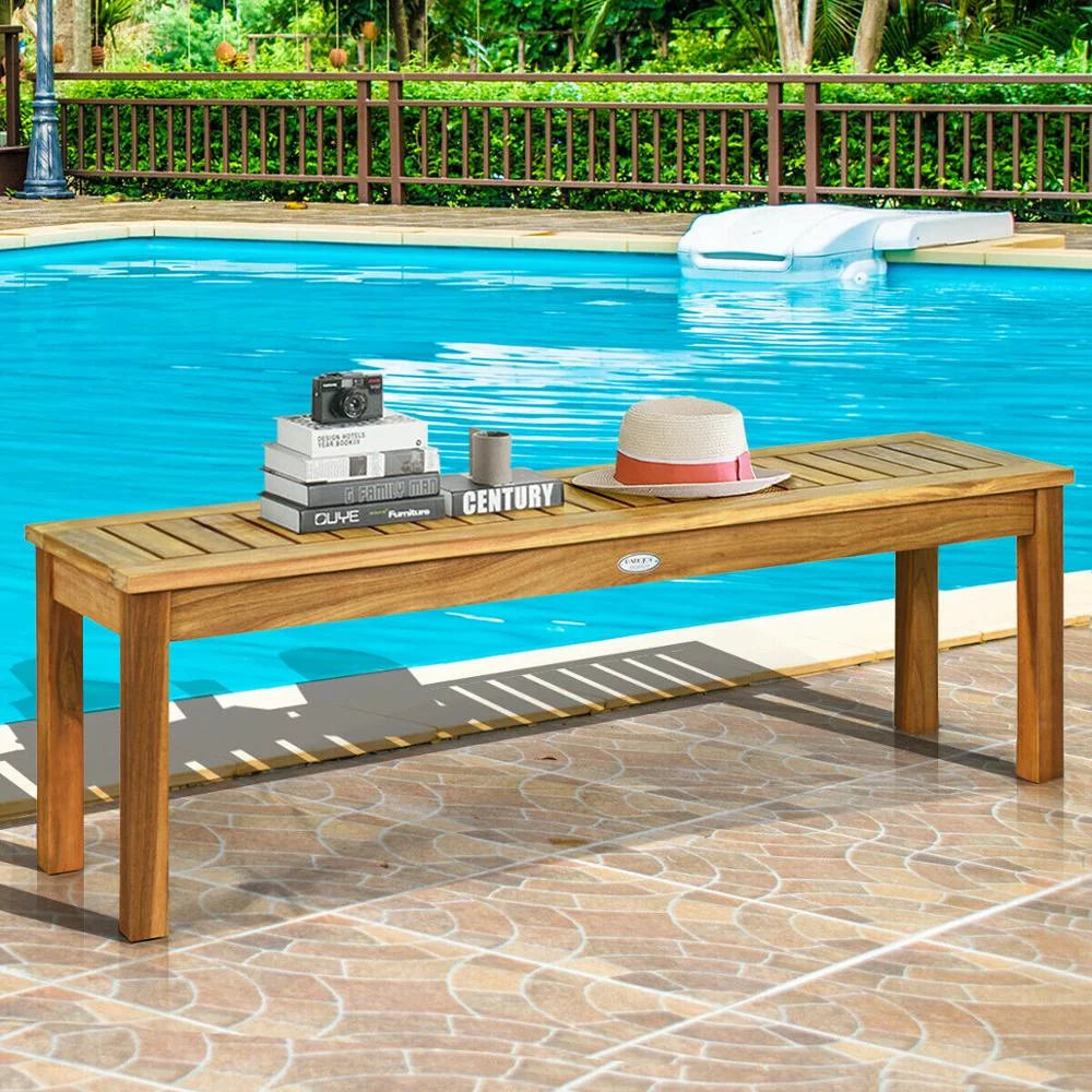 Outdoor Acacia Wood Dining Bench with Slatted Seat M31444