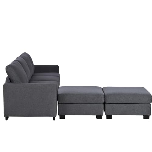 Large U-Shaped Sectional Sofa with Removable Ottomans, Gray Polyester K71227