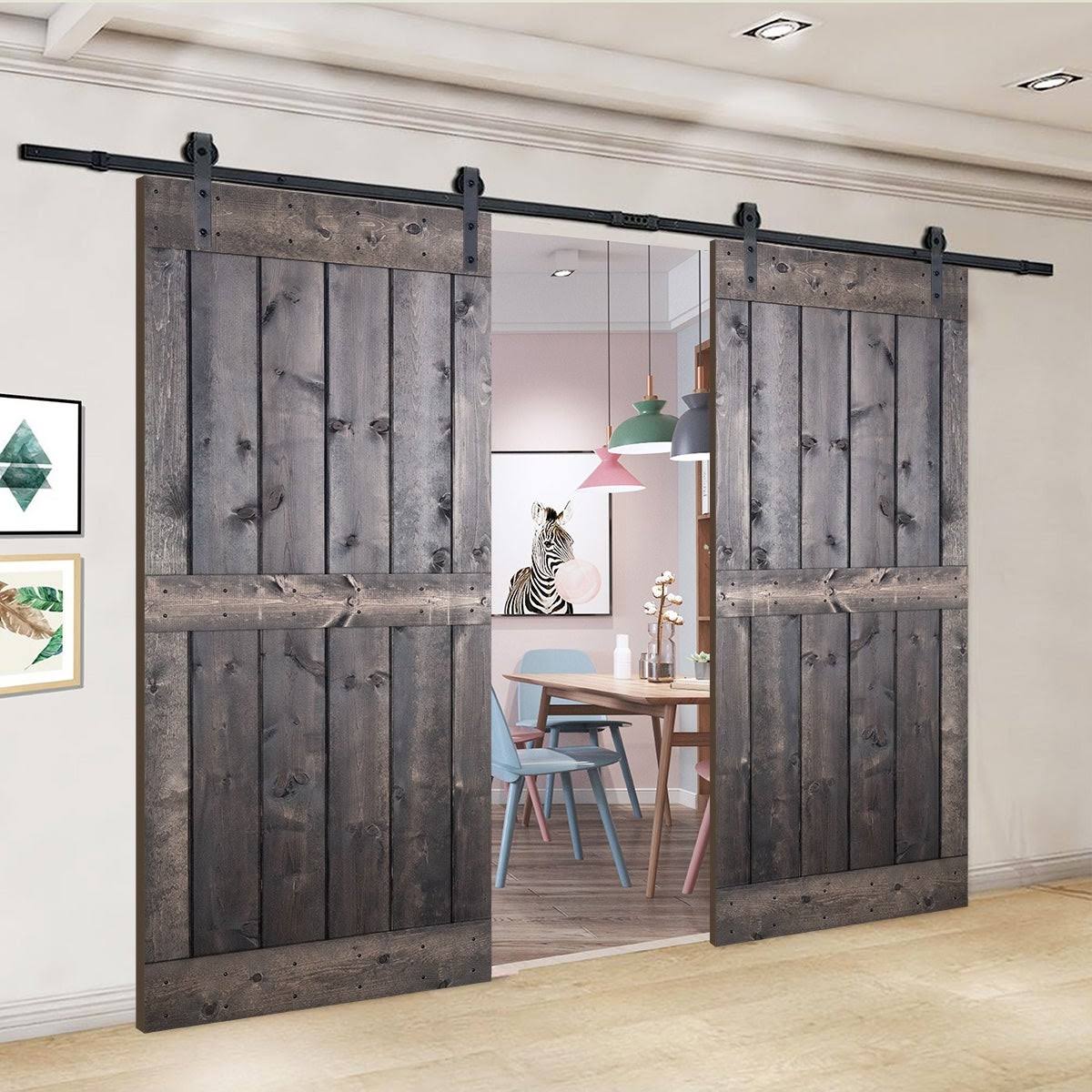 Paneled Wood Double Barn Door Set of 2, Briar Smoke I7709