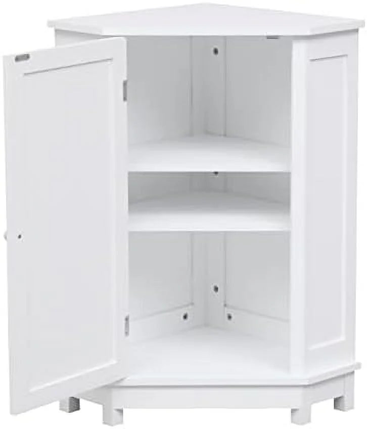 White Wood Corner Cabinet with Single Door and Shelves Z12951