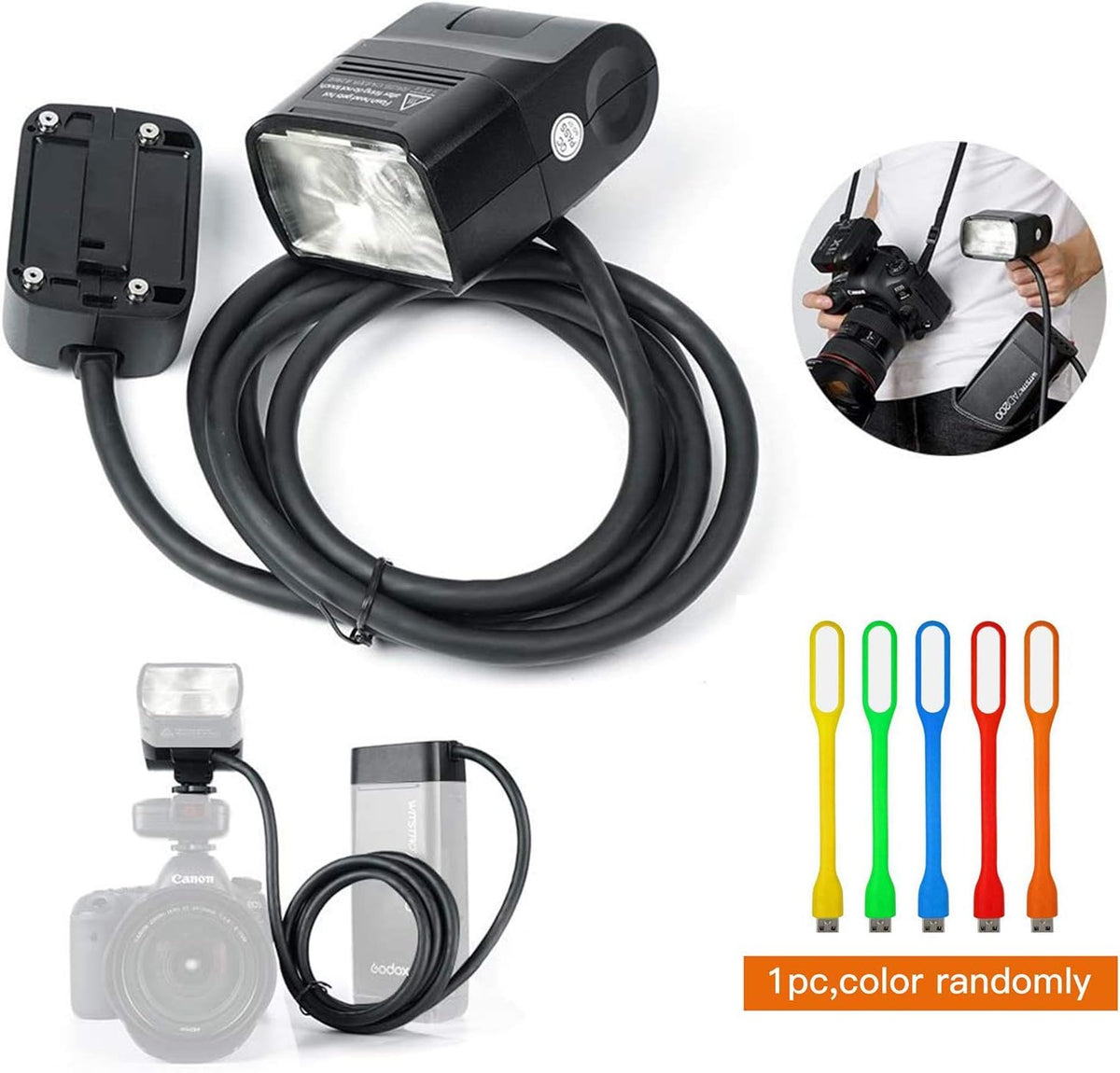 200W Extension Flash Head with 2M Cable Portable Off-Camera Light Lamp Z65804