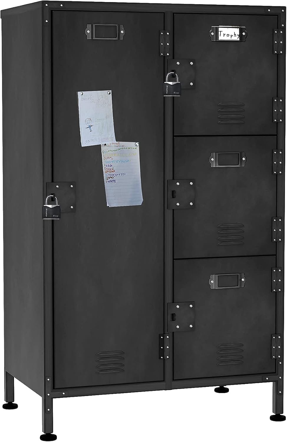 4 Door Lockable Black Metal Storage Cabinet with Shelves E371640