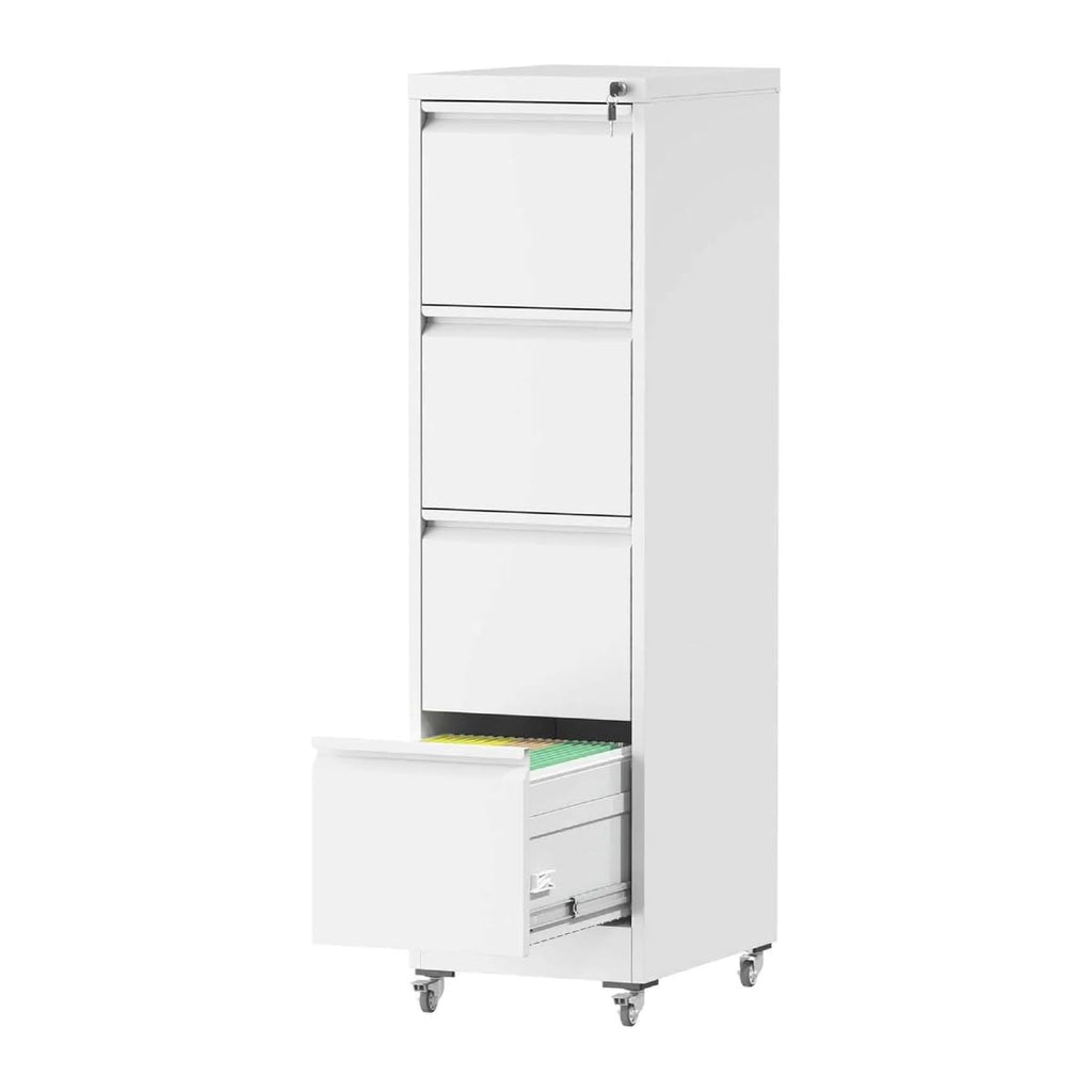 White 4 Drawer Metal File Cabinet with Wheels F6197