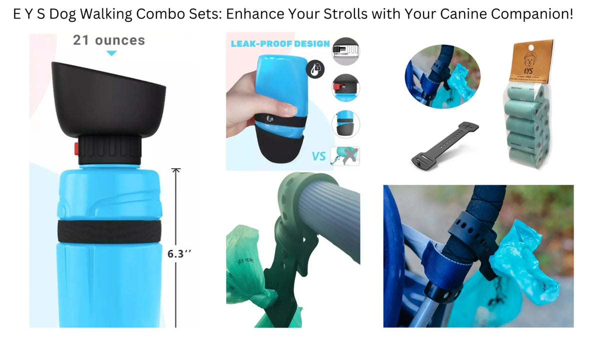 Dog Walking Combo: Poop Bags 120 Count, Waste Bag Carrier, Collapsible Water Bottle Set P22813