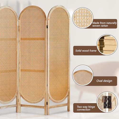 3 Panel Folding Rattan Room Divider B5312