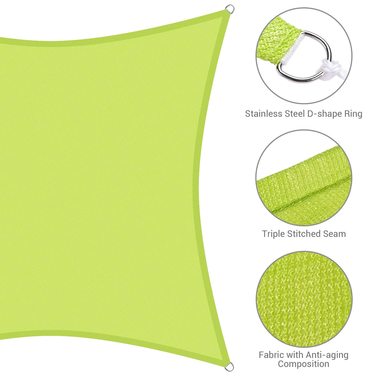 Apple Green 12x12Ft 97% UV Block Square Sun Shade Sail K941167