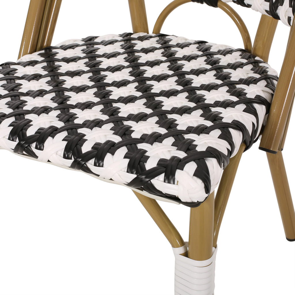 Set of 2 Black White Bamboo Finish Bistro Chair J321